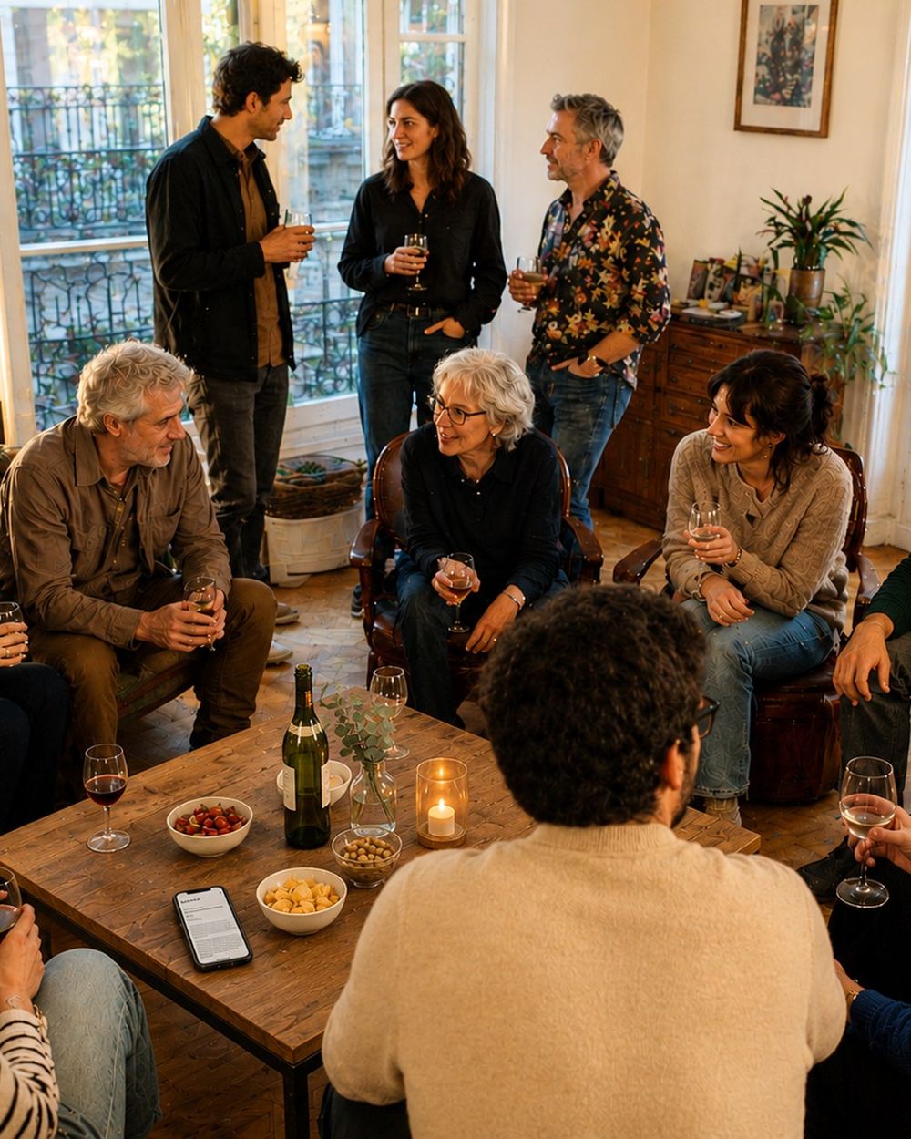 Des entrepreneurs réunis dans un salon, verre à la main